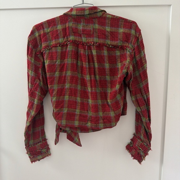 We The Free Red and Green Plaid Wrap Blouse - Picture 2 of 11